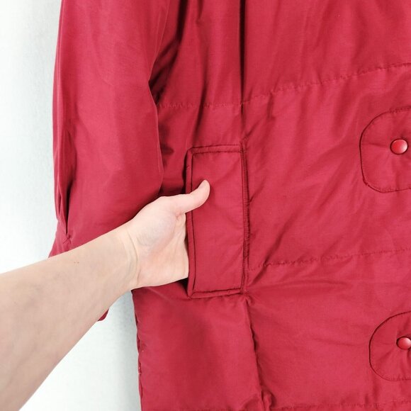 Eddie Bauer Coat Women XS Petite Red Vintage Goose Down Long Parka Hooded Winter - Picture 5 of 16